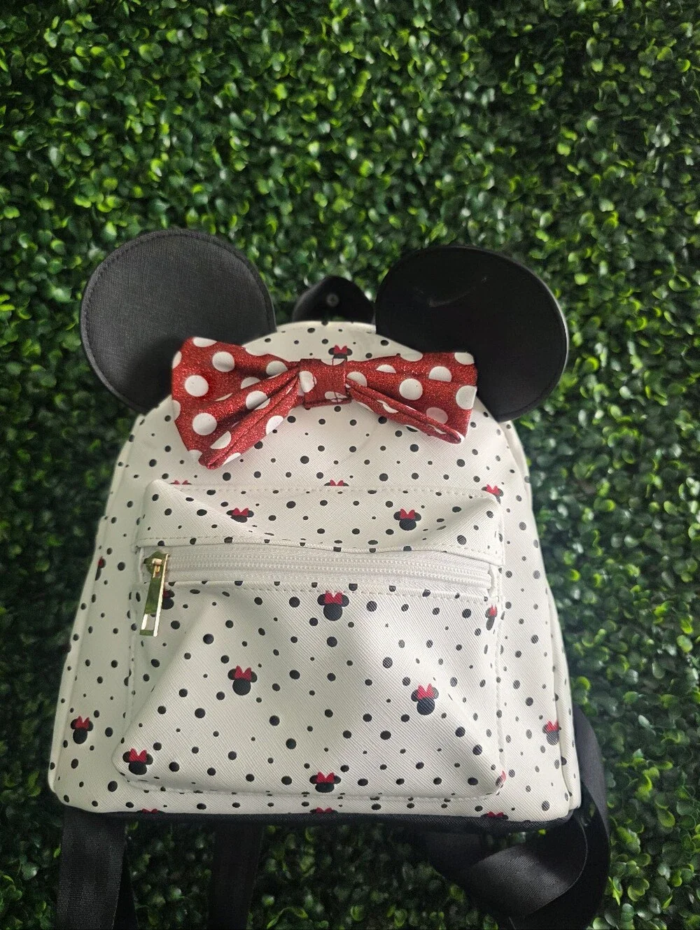 Disney Minnie Mouse Youth Backpack with Red Polka Dot Bow